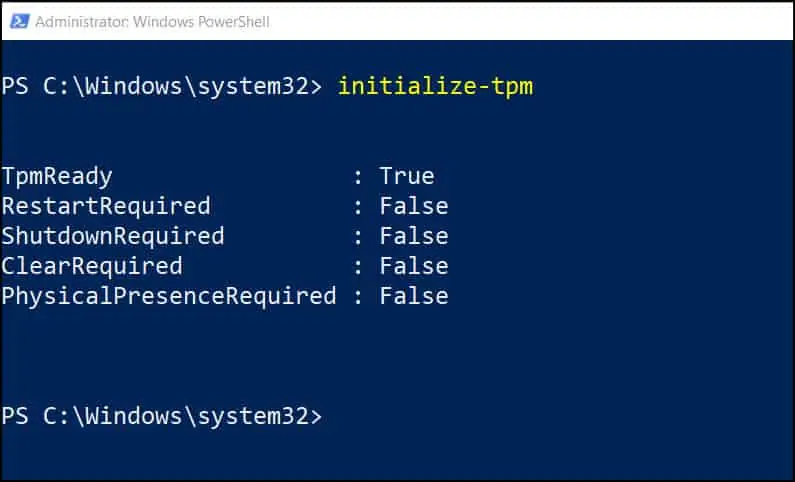 Initialize TPM status via PowerShell using Clear-TPM