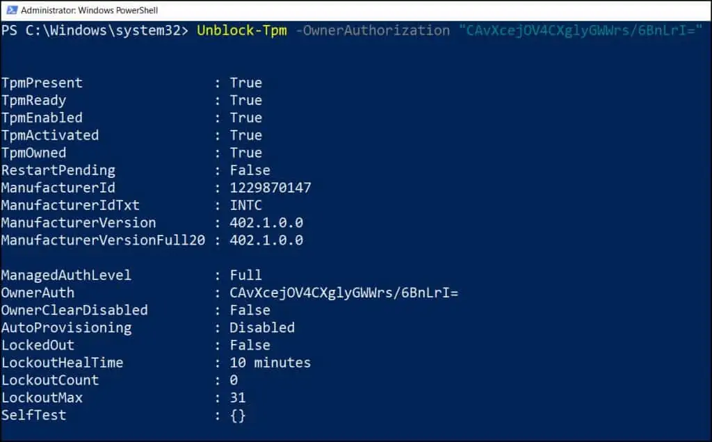 List of Useful TPM PowerShell CmdLets 5 Unblock TPM using PowerShell