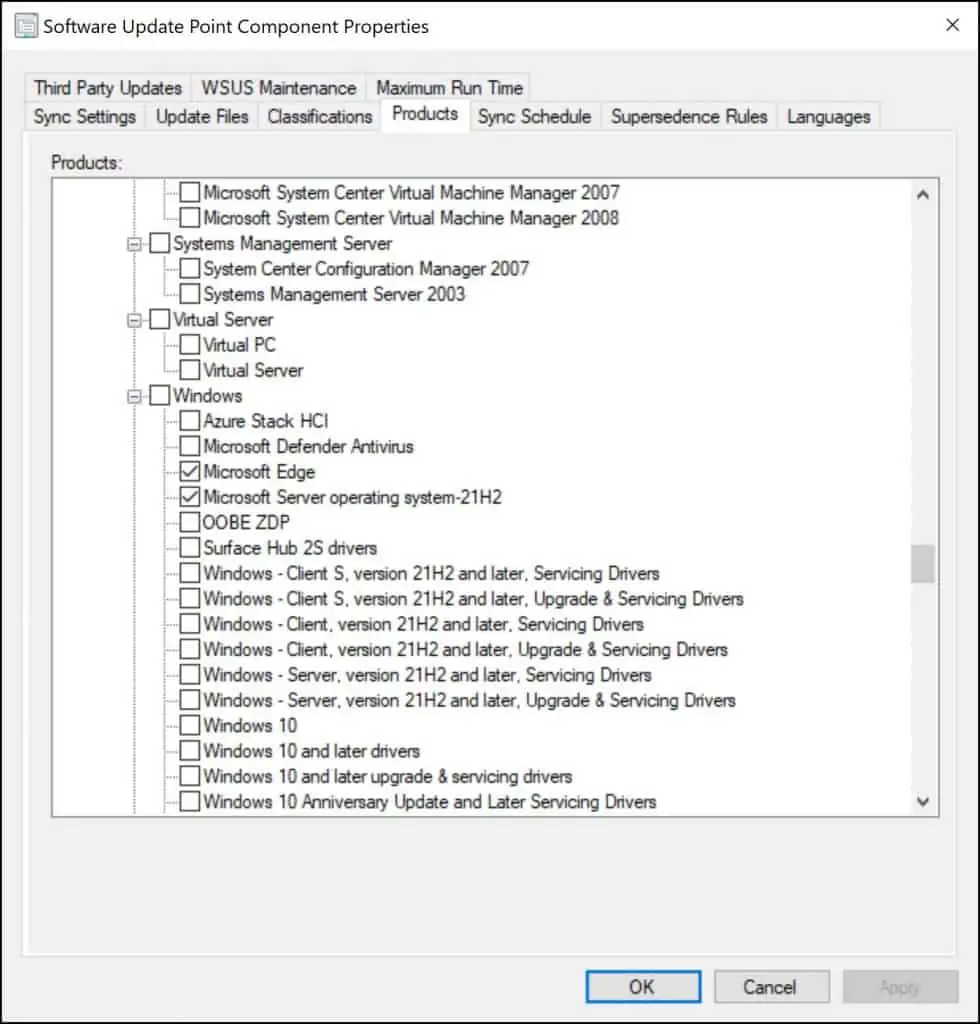 Enable Windows Server 2022 Updates in SCCM ConfigMgr 2 Enable Server 2022 product updates in SCCM