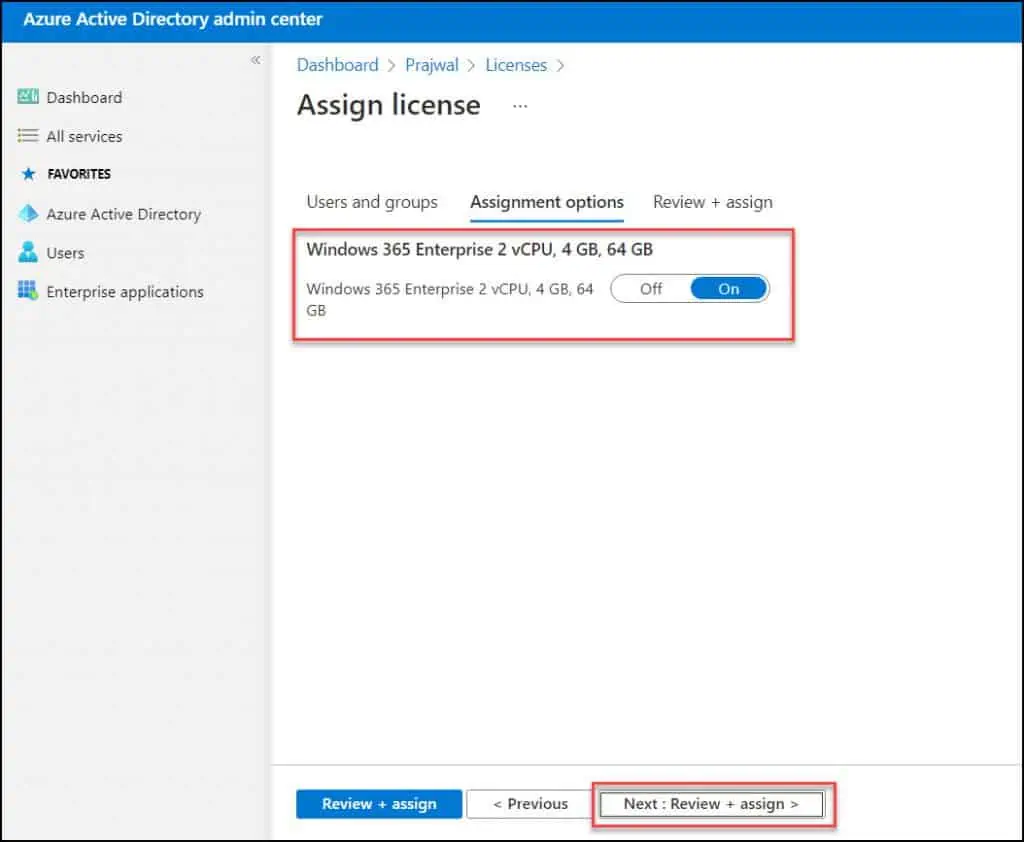 Windows 365 license assignment options