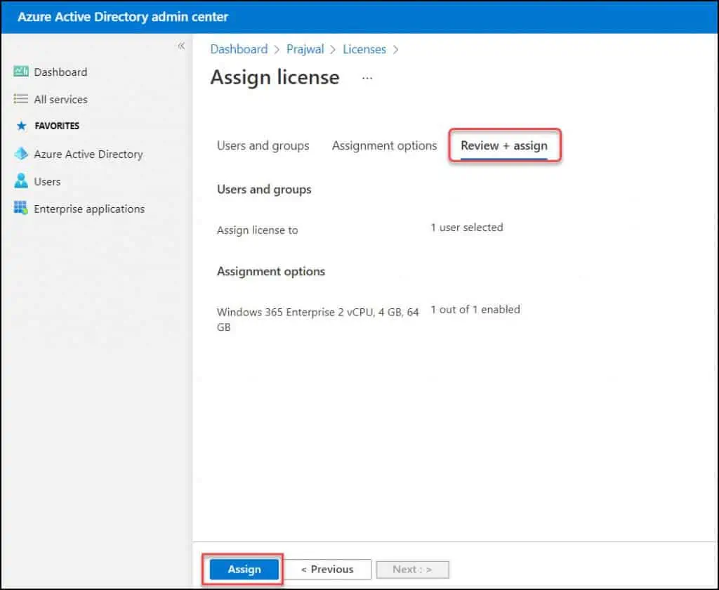 Review and Assign license