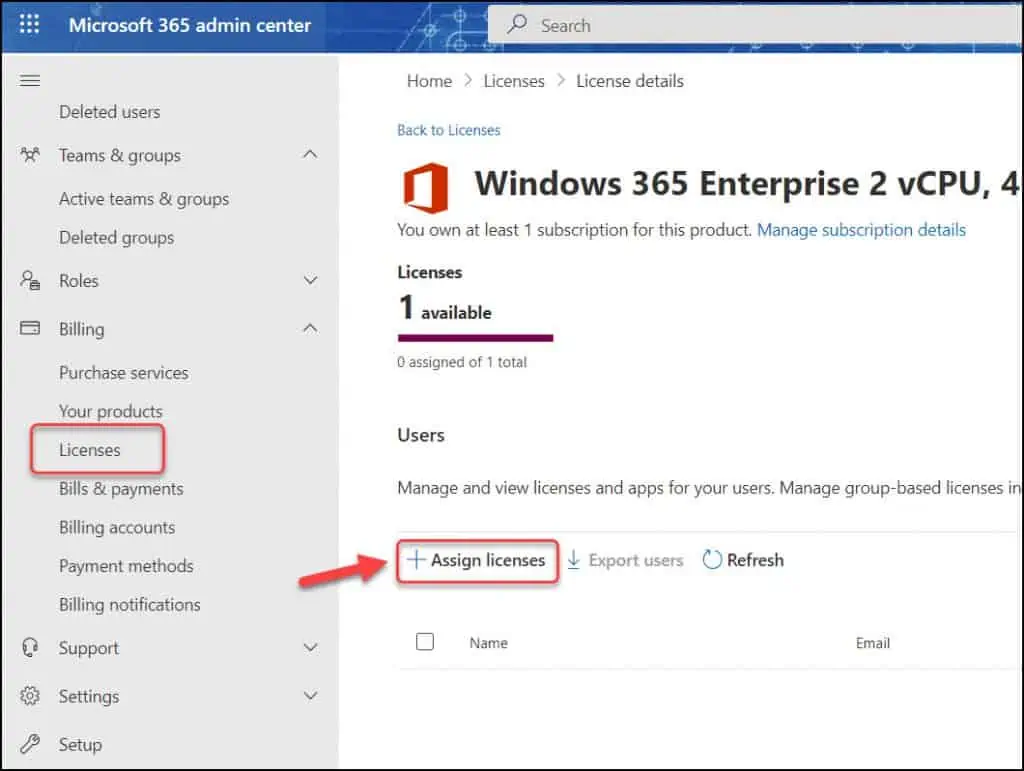 How to Assign Windows 365 License to Cloud PC User 3 Microsoft 365 Admin Center - Assign Licenses Page