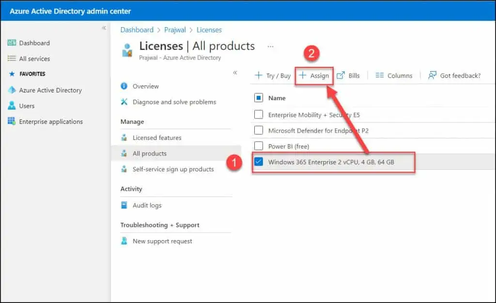 Use Azure AD Admin Center to assign Windows 365 licenses