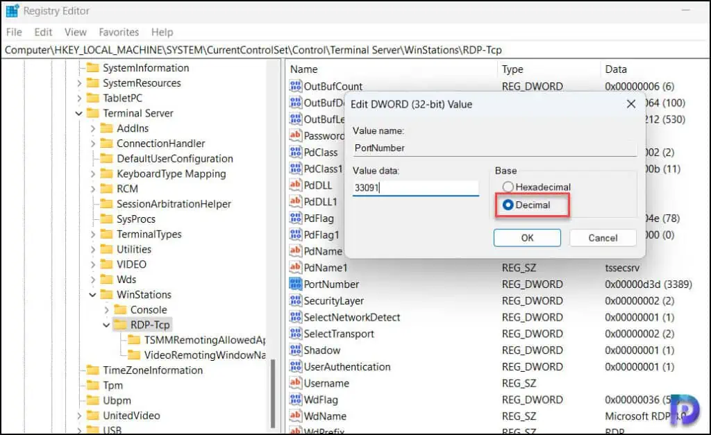 Change RDP Port using Registry