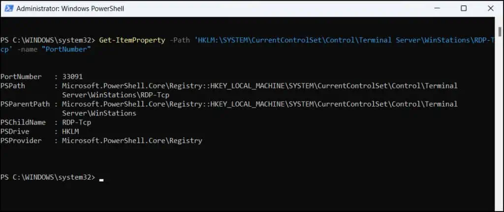 Check the Remote Desktop Port Number using PowerShell