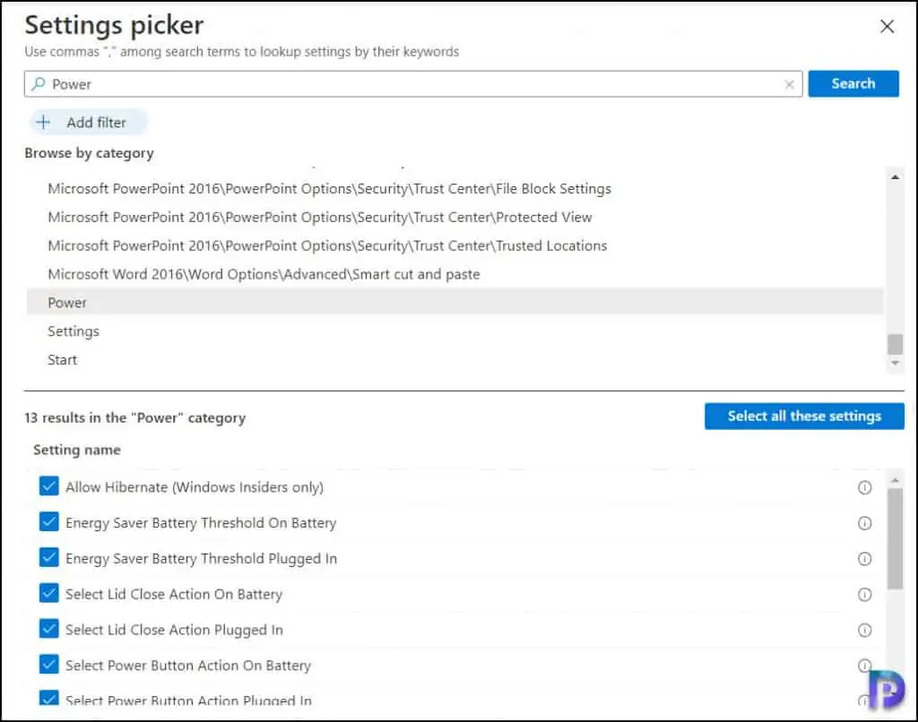 How to Configure Power Options using Intune 5 Intune Settings Picker