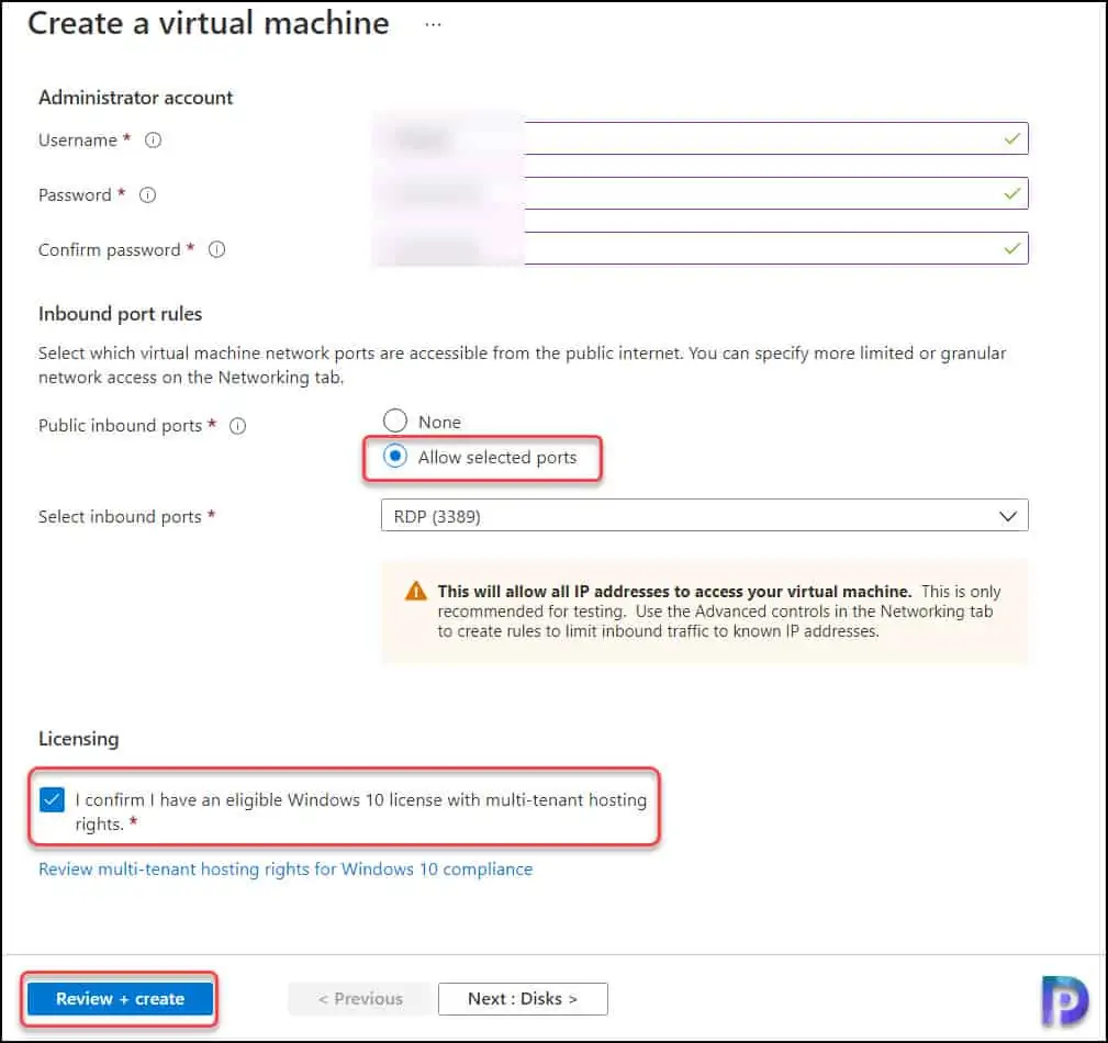 Specify Windows 11 VM Login Details