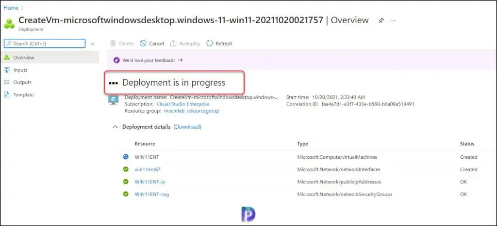 Learn how to Create a Windows 11 VM in Azure 8 Windows 11 Virtual Machine Deployment in Progress