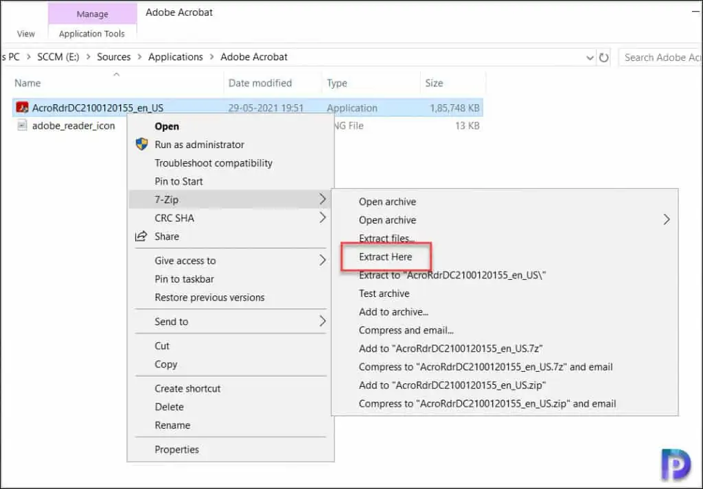 Customize and Deploy Adobe Acrobat Reader using SCCM 8 Extract the Adobe Acrobat Reader Installer