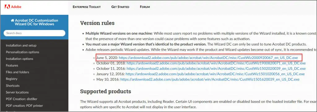 Customize and Deploy Adobe Acrobat Reader using SCCM 2 Download Acrobat Customization Wizard DC