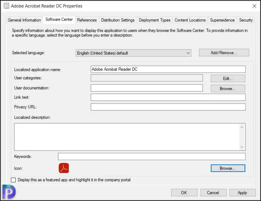 Customize and Deploy Adobe Acrobat Reader using SCCM 17 Specify Adobe Reader DC Application Icon in SCCM