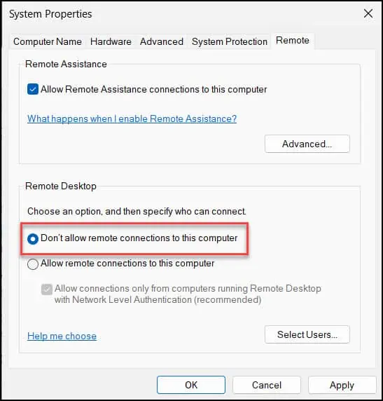 How to Turn off or disable Remote Desktop on Windows 11 4 Disable Remote Desktop from Control Panel