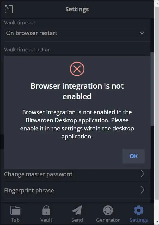 How to Enable Biometric Login in Bitwarden Password Manager 6 Bitwarden Browser Integration is not enabled