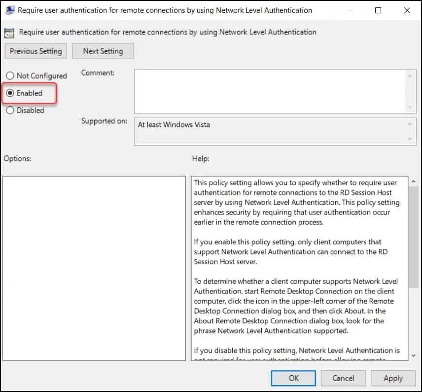 How To Enable Remote Desktop Using Group Policy (GPO) 4 Require user authentication for remote connections by using Network Level Authentication
