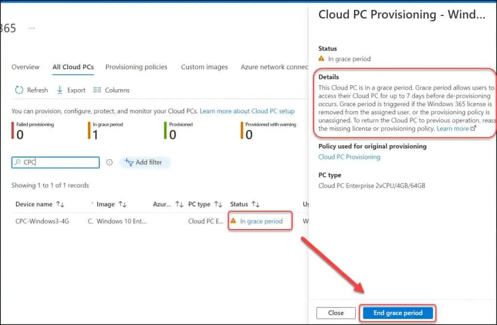 How To End Grace Period for Cloud PCs in Windows 365 2 End Grace Period for Cloud PCs in Windows 365