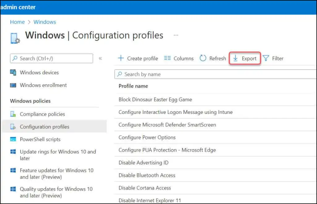 3 Ways to Export Intune Device Configuration Profiles 1 Export Intune Device Configuration Profiles