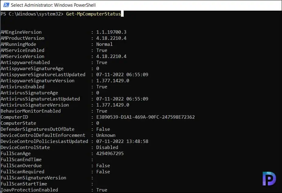 Find Antimalware Software Status using CMPivot Query in SCCM 1 Find Antimalware Software Status using Get-MpComputerStatus command