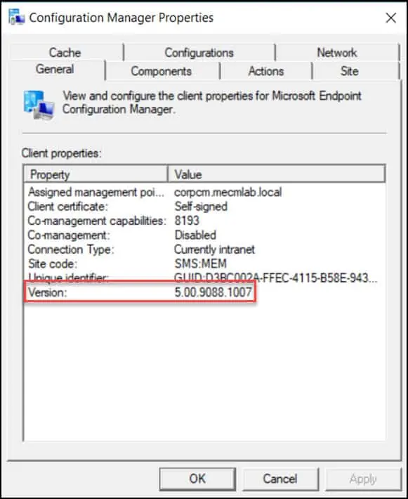 SCCM Versions, Build Numbers, Console and Client Details 6 How to find the SCCM Client Version number