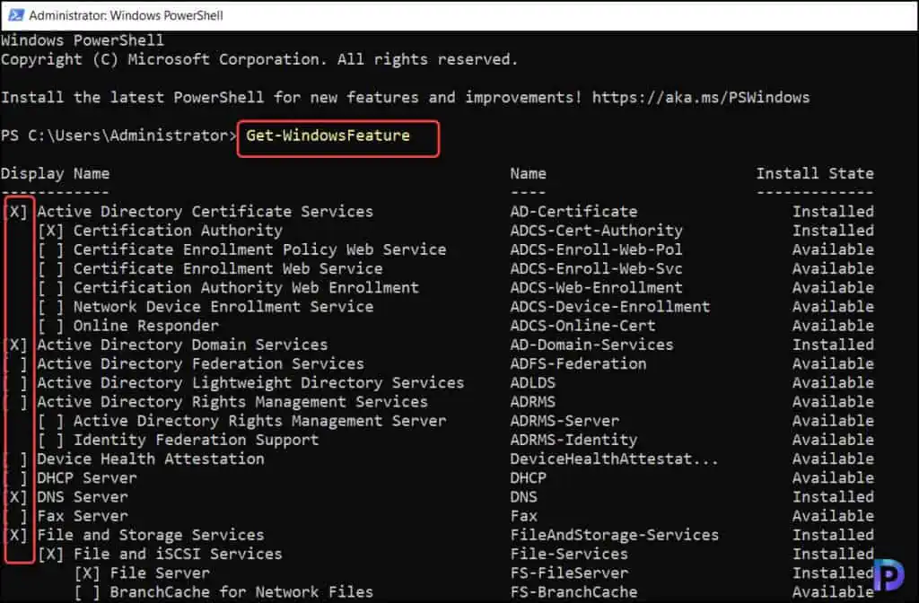 Get Windows Features using PowerShell