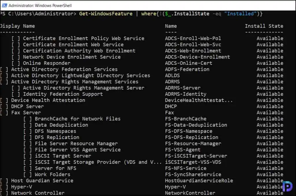 How to Get Windows Features using PowerShell on Server 3 List all Windows Features that are not Installed