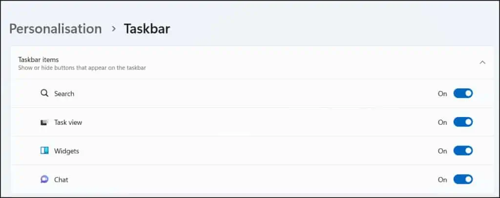 How To Hide or Turn off Taskbar Items in Windows 11 1 List of Windows 11 Taskbar Items