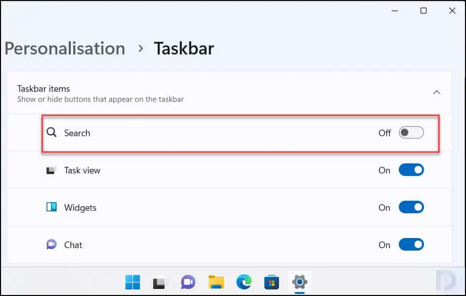 How To Hide or Turn off Taskbar Items in Windows 11 2 Remove Search icon from Windows 11 Taskbar