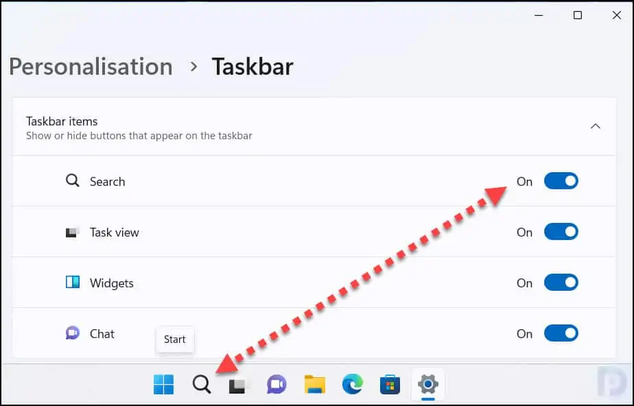 How To Hide or Turn off Taskbar Items in Windows 11 3 Unhide Search icon from Windows 11 Taskbar