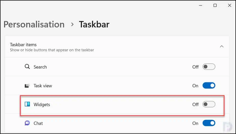 How To Hide or Turn off Taskbar Items in Windows 11 4 Remove Widgets From Taskbar in Windows 11