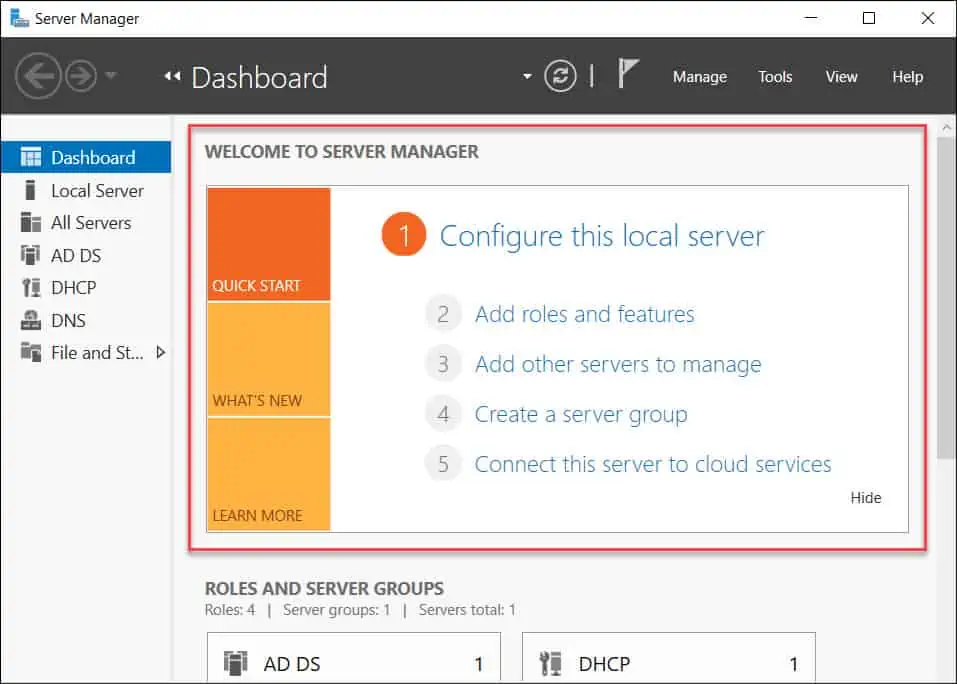 Unhide Welcome Tile in Server Manager