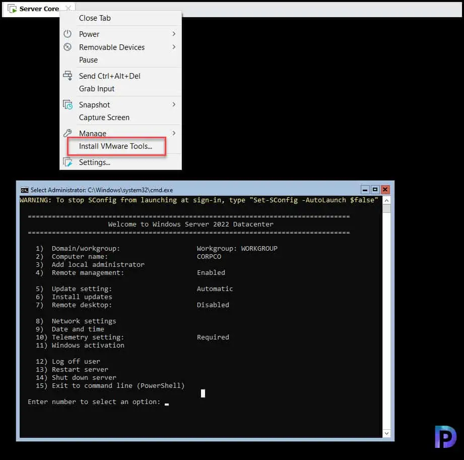 How to Install VMware Tools on Windows Server Core VM 1 Mount VMware Tools on Server Core