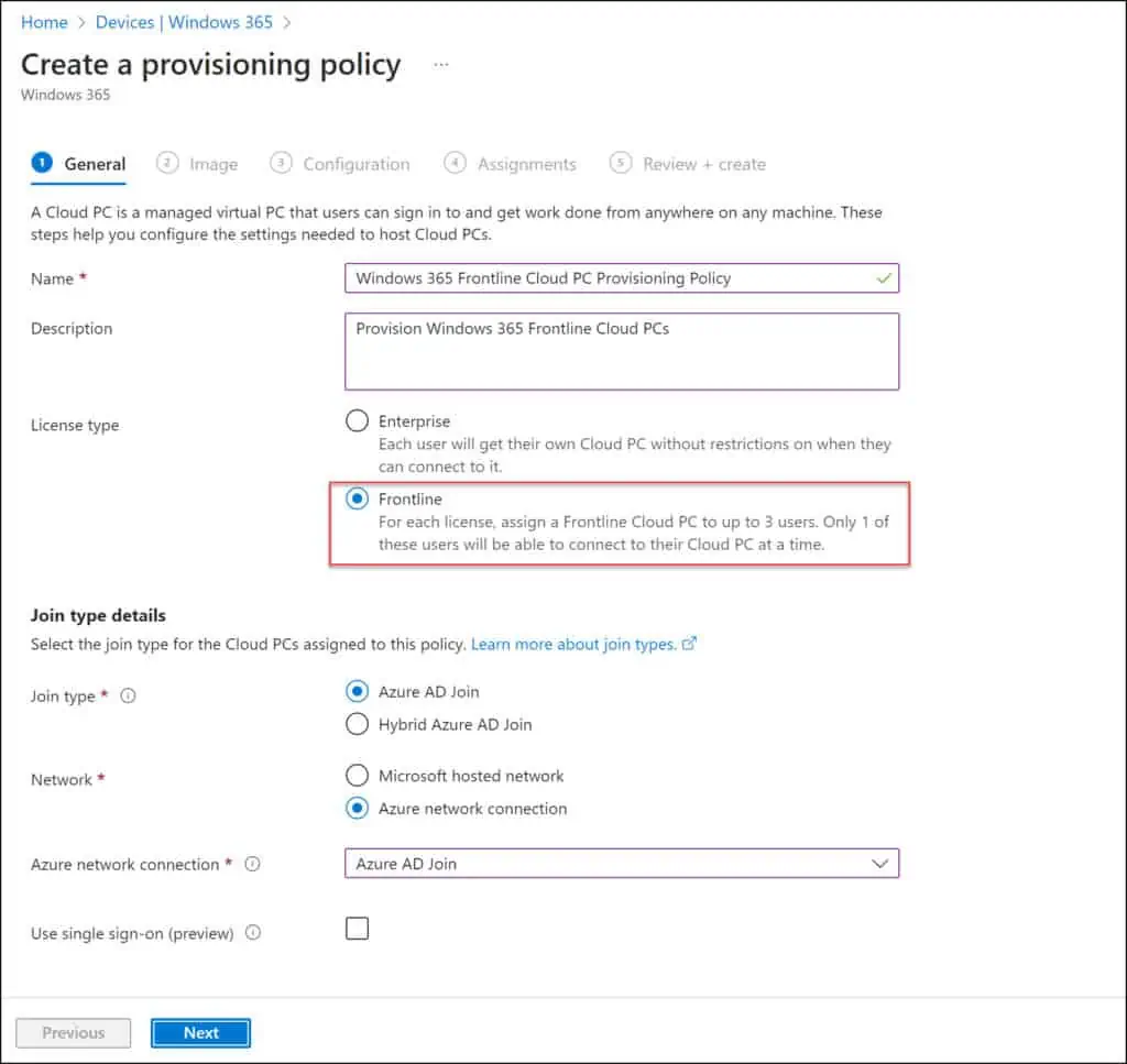 Setup Windows 365 Frontline Cloud PC Provisioning Policy 3 Create Provisioning Policy for Windows 365 Frontline Cloud PCs
