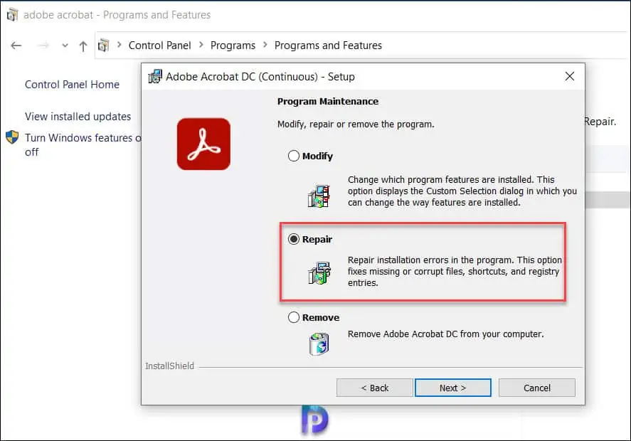 How to Repair and Update Adobe Acrobat Installation 7 Repair Adobe Acrobat using Control Panel