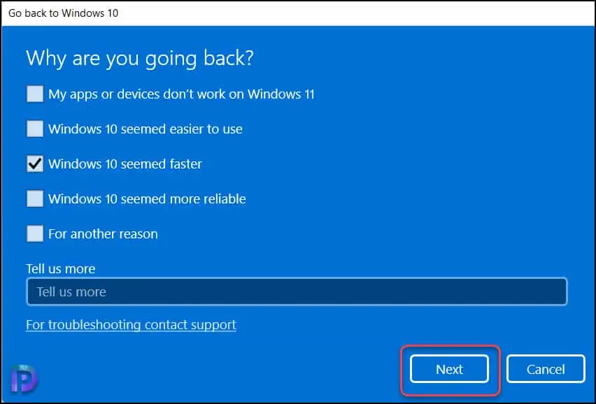 How to Uninstall Windows 11 and Roll Back to Windows 10 3 Specify Reason for Roll back to Windows 10