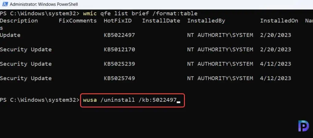 Uninstall Windows Updates using PowerShell