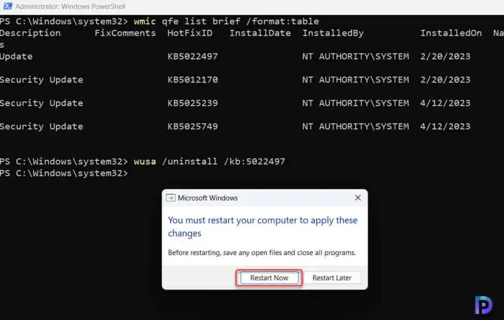 Uninstall Windows Updates using PowerShell