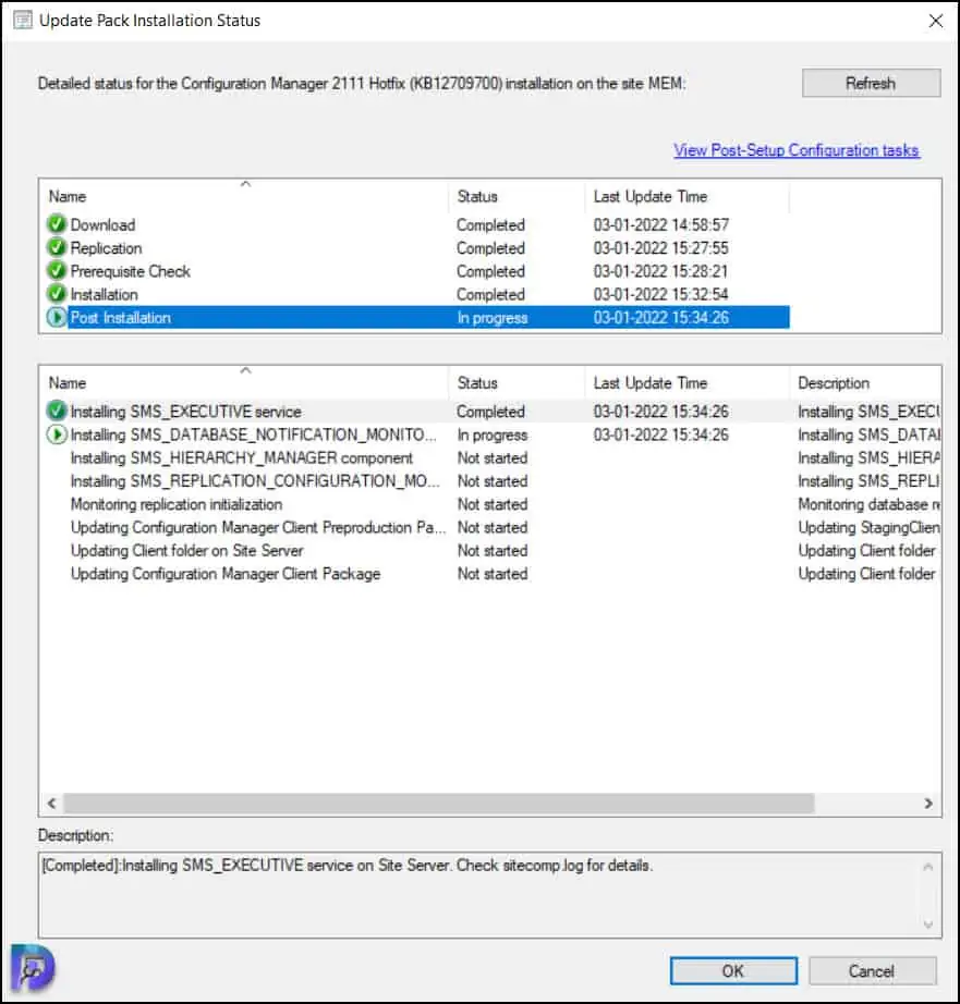 New ConfigMgr 2111 Hotfix KB12709700 6 Monitor KB12709700 Installation