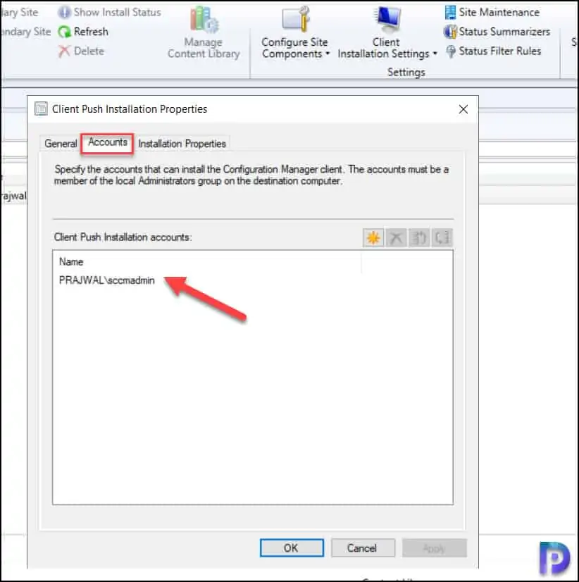 Configure Client Push Installation Account