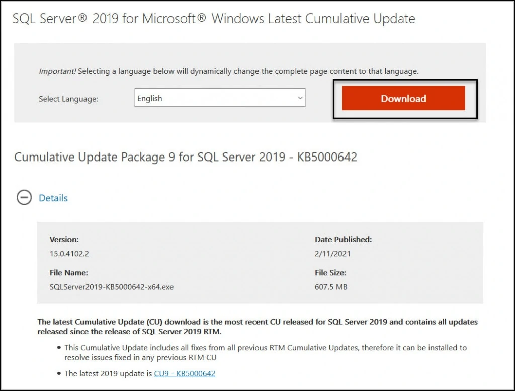 Install SQL Server 2019 for ConfigMgr - Bonus Guide 13 Download KB5000642