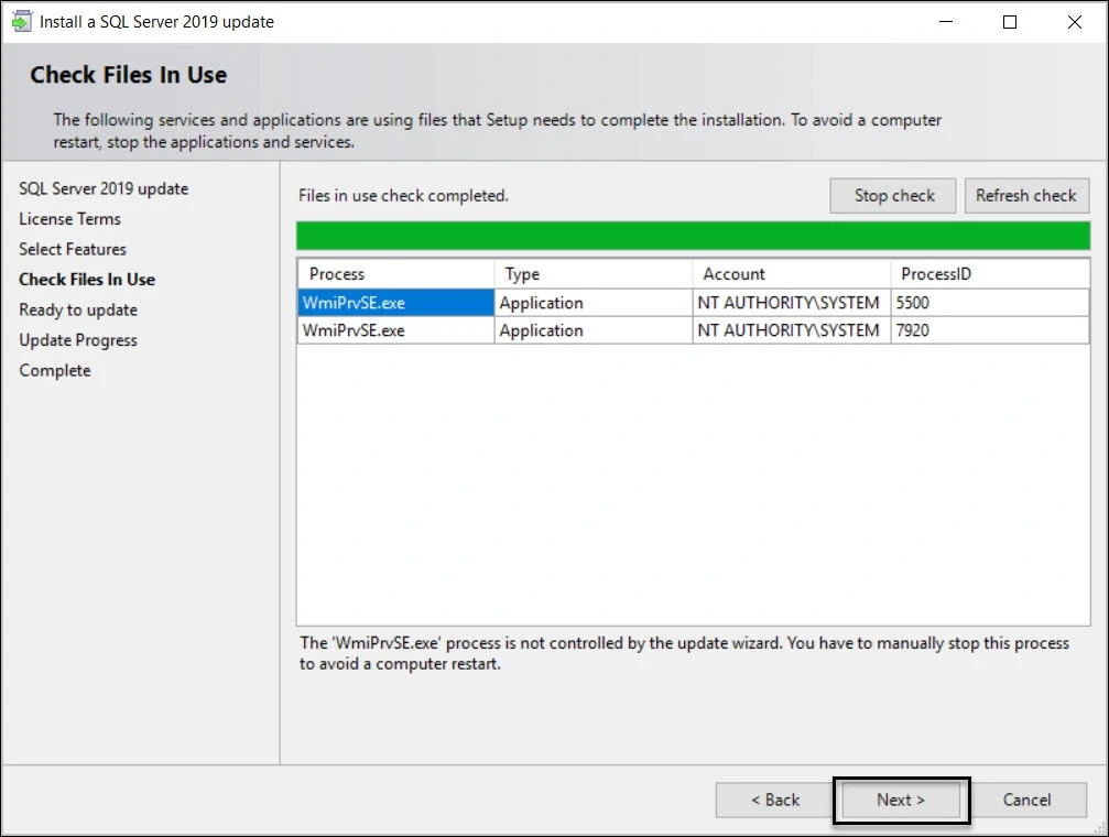 Install SQL Server 2019 for ConfigMgr - Bonus Guide 16 WmiPrvSE process blocking SQL Server update