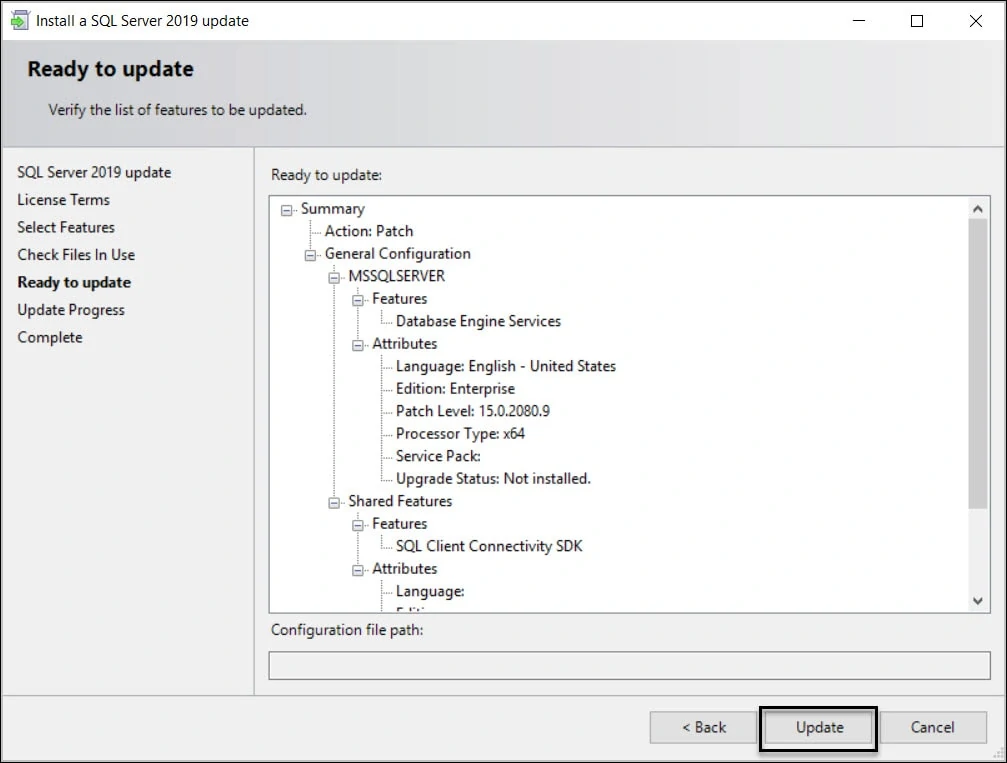 Install SQL Server 2019 for ConfigMgr - Bonus Guide 17 Install SQL Server 2019 Cumulative Update KB5000642