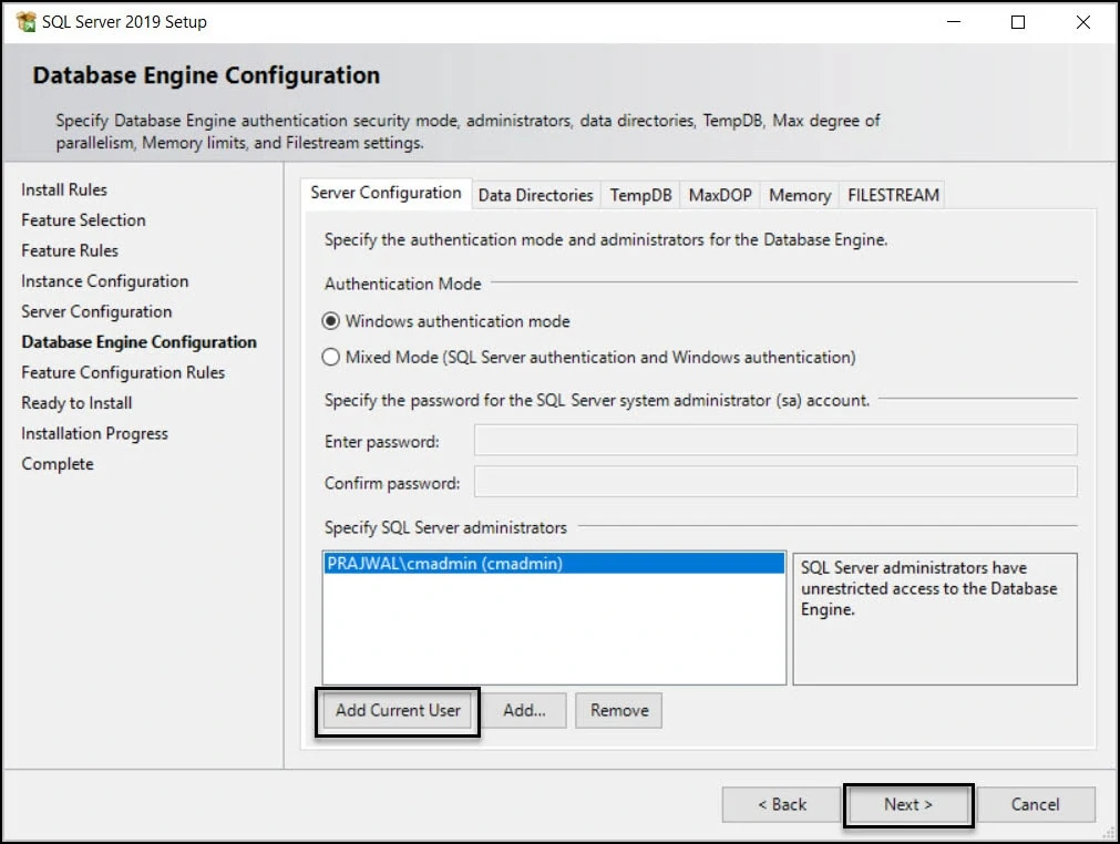 Install SQL Server 2019 for ConfigMgr - Bonus Guide 7 Database Engine Configuration