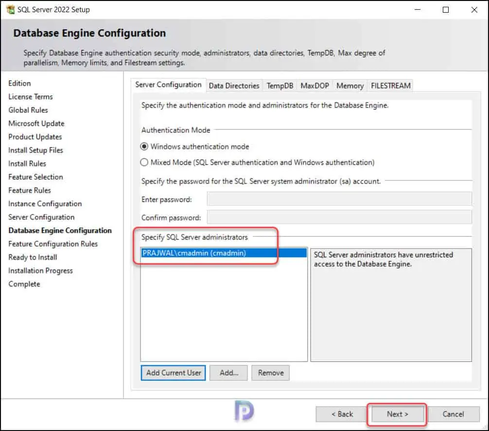 Guide to Install SQL Server 2022 for SCCM | ConfigMgr 11 Database Engine Configuration for SQL 2022