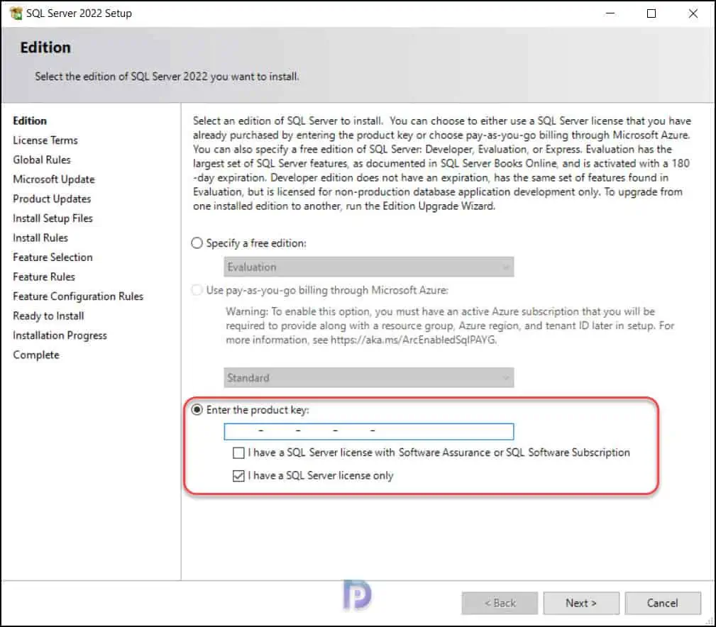 Guide to Install SQL Server 2022 for SCCM | ConfigMgr 3 Enter SQL Server 2022 Product Key