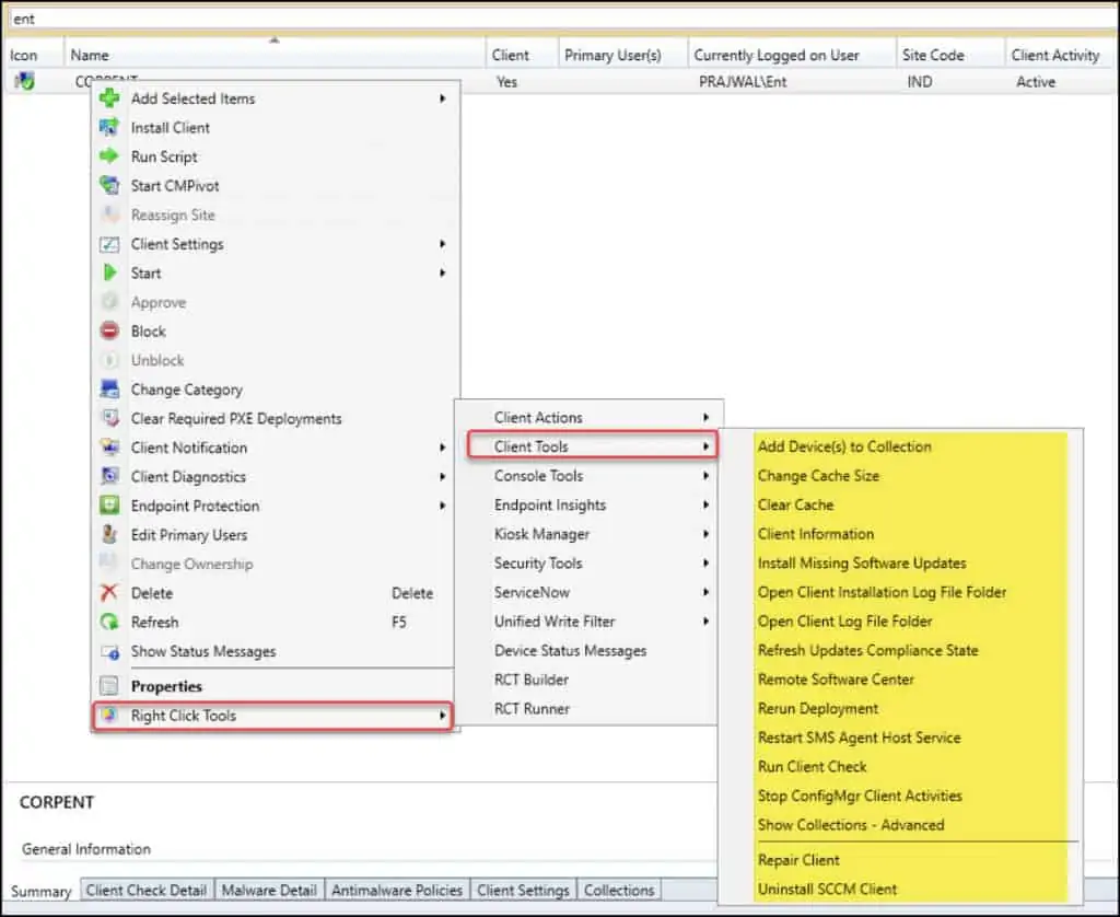 Increase Productivity with Right Click Tools for ConfigMgr 11 RCT Client Tools List