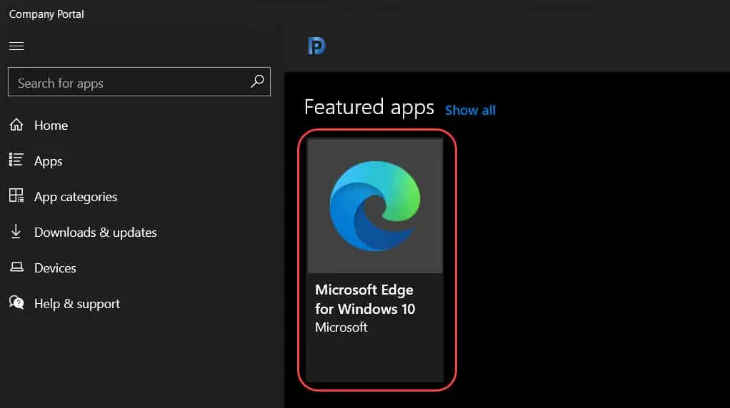 Show or Display Featured Apps in Intune Company Portal 1 Example of Featured Apps in Intune Company Portal