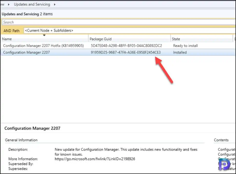 KB14959905 Hotfix for SCCM 2207 Early Update Ring Released 1 Package GUID of SCCM 2207 Hotfix KB14959905