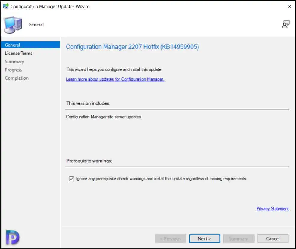 KB14959905 Hotfix for SCCM 2207 Early Update Ring Released 3 Install KB14959905 Hotfix for SCCM 2207 | Prerequisite Check Warnings
