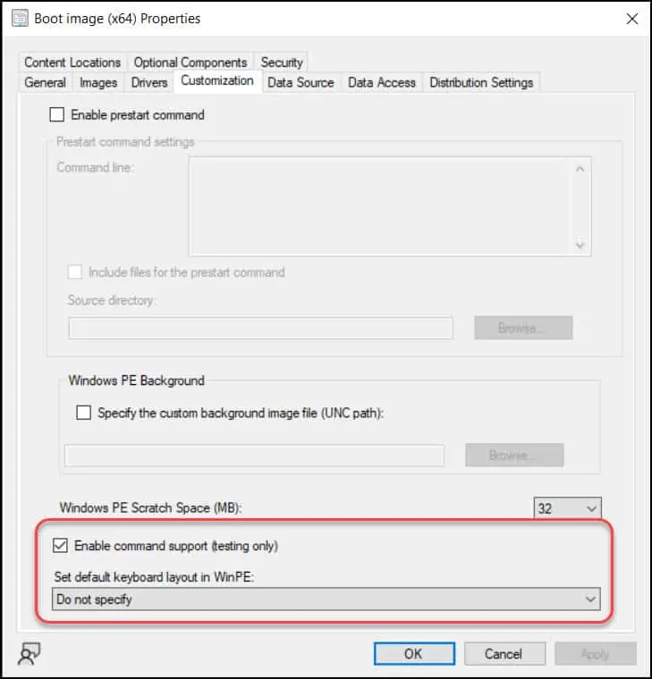 Location of SMSTS log during SCCM OSD 1 Enabling Command Support for Boot Image