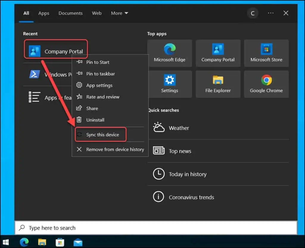 6 Ways to Manually Sync Intune Policies on Windows Devices 1 Manually Sync Intune Policies from Device Taskbar or Start menu