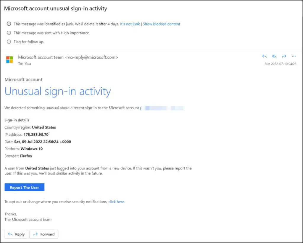 Fake Microsoft Account Unusual Sign-in Activity Emails 1 Fake Microsoft Account Unusual Sign-in Activity Emails